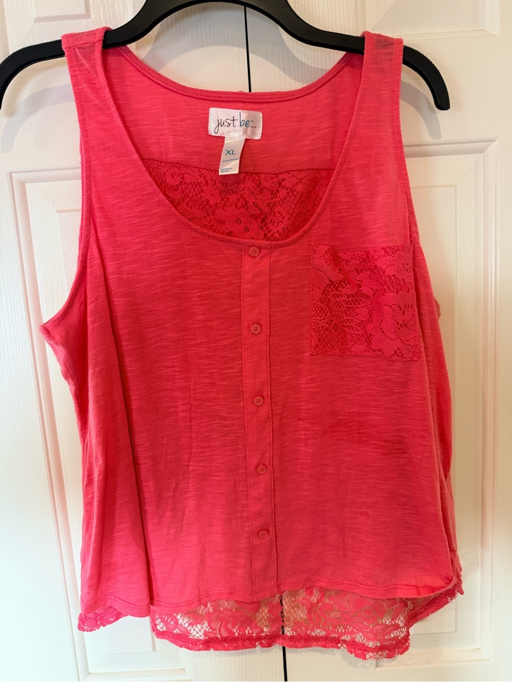 Just Be Bright Pink Lace Back Button Tank Sleeveless
